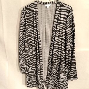 Terra & Sky Gray & Black Tiger Stripped Open Front Cardigan Wms Sz 0X (14W)